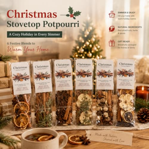 Loopeer 6 Pack Christmas Potpourri Kit with Cinnamon Sticks - Holiday Fragrance Set