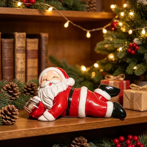 Mtruil Xmas Style 13 Santa Resin Figurine Holding Red Wine - Christmas Decor
