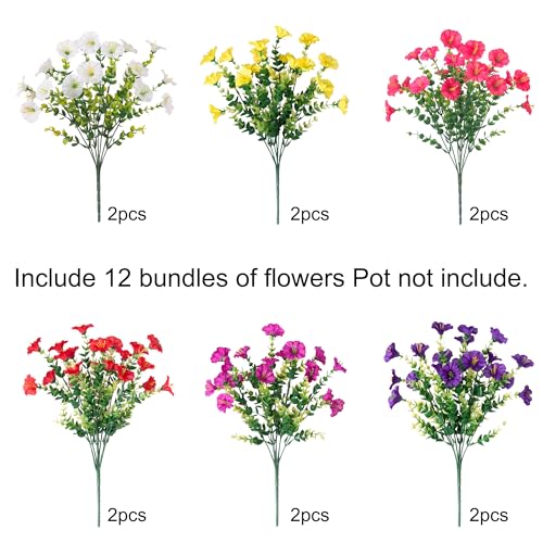 Outdoor Artificial Morning Glory Flowers - 12 Bundles UV Resistant Faux Plants