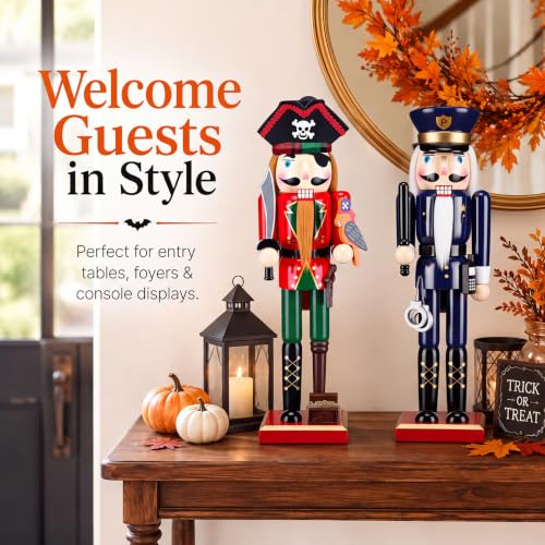 Pinkunn 2-Pack 15'' Halloween Pirate & Police Nutcracker Decorations