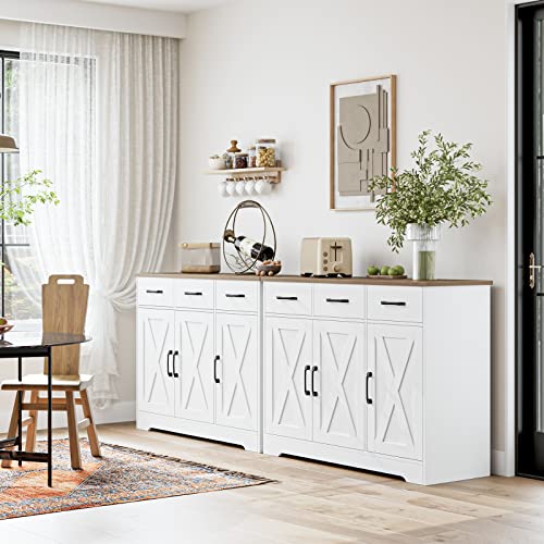 Modern Farmhouse Buffet Cabinet with 3 Drawers and Adjustable Shelves, 42.5"
