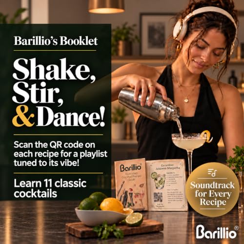 Barillio Silver 14 oz Glass Cocktail Shaker with Built-In Strainer - Leak-Proof Martini Mixer