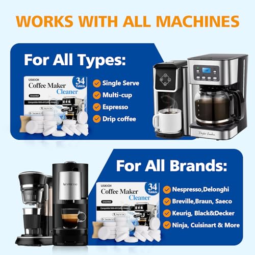 Coffee Machine Descaler Tablets - Universal Coffee Maker Cleaner, 34 Pack