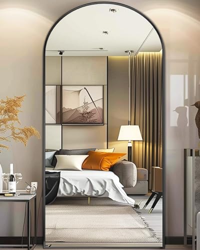 81" x 41" Arched Full Length Floor Mirror with Stand, Shatter-Proof Black