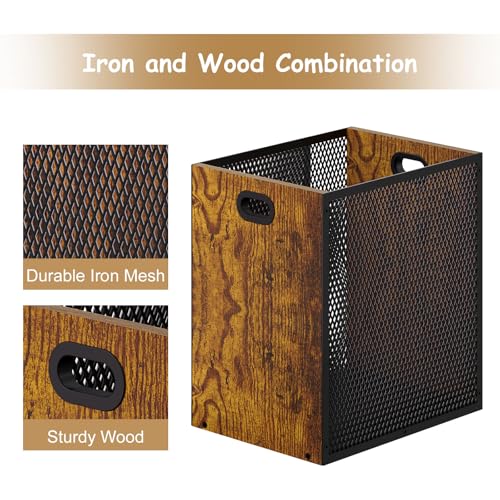 Industrial Retro Wood and Iron Trash Can 4.5 Gallon Wastebasket