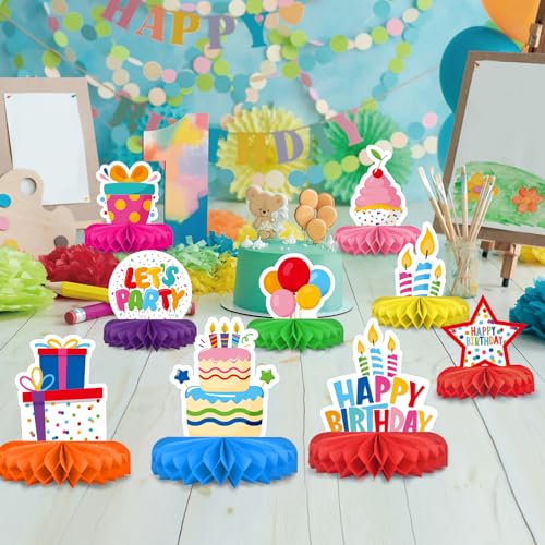 Gatherfun Happy Birthday Honeycomb Centerpiece Table Decorations Set - 9 Pcs