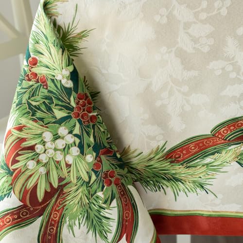 Benson Mills Christmas Ribbons Tablecloth 84" x 60" Rectangular Holiday Decor