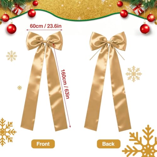 Gold Satin Christmas Tree Topper Bow 23.62x62.99in Holiday Decor Large Bow
