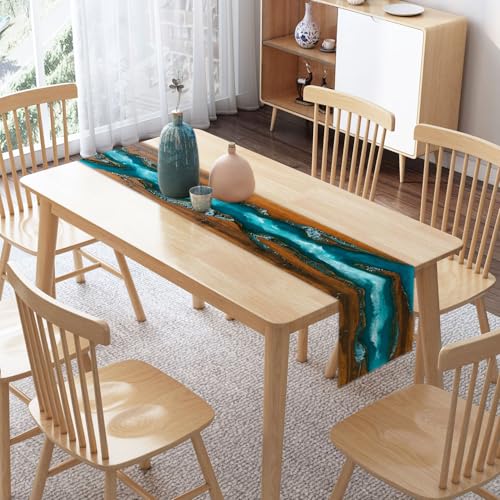 Forever Queen Teal Wood Grain Table Runner 13 x 72 Inch - Ocean Variation for Modern Farmhouse
