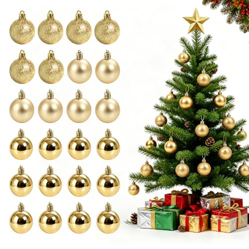 AERORIBOW Gold Christmas Ornament Balls 4cm - Set of 24 Holiday Tree Decor