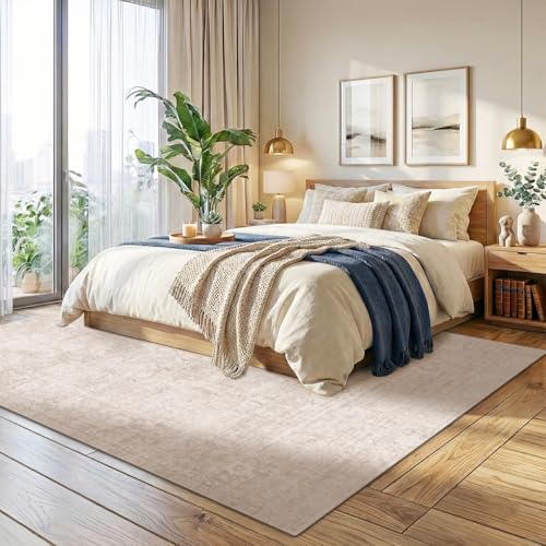 Washable 8x10 Vintage Area Rug, Non-Slip Faux Wool Carpet for Living Room