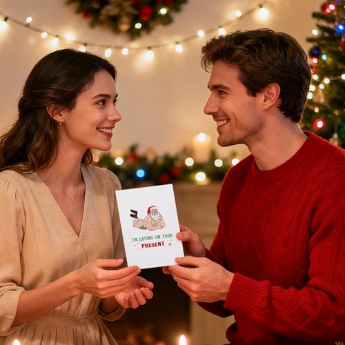 Funny Christmas Card for Wife Girlfriend - Santa Naughty Humor 5.5x8" with Envelope - Santa Claus Variant