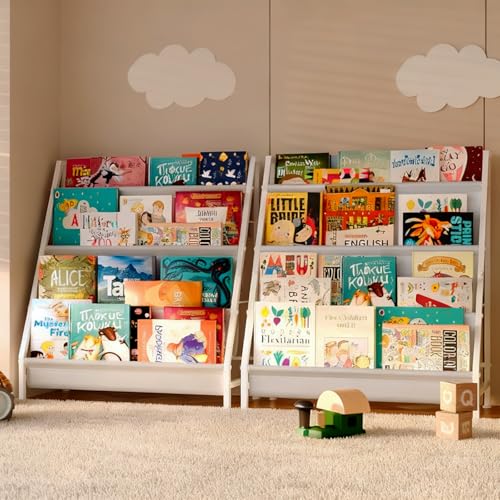 4-Tier Kids Bookshelf with Canvas Pockets and Sturdy Iron Frame