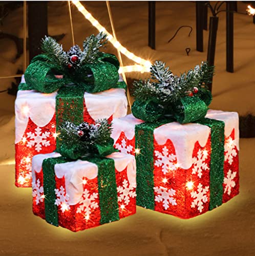 JUSTPRO Style 5 3-Piece Lighted Christmas Gift Boxes with Bright White LEDs