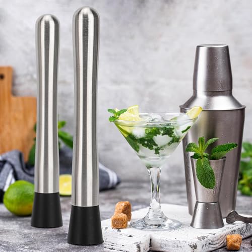 10" & 8" Cocktail Muddlers, Stainless Steel Muddler with 3 Pcs 10 inch Mixing Spoon for Lemonade Mojitos Fruit Drinks