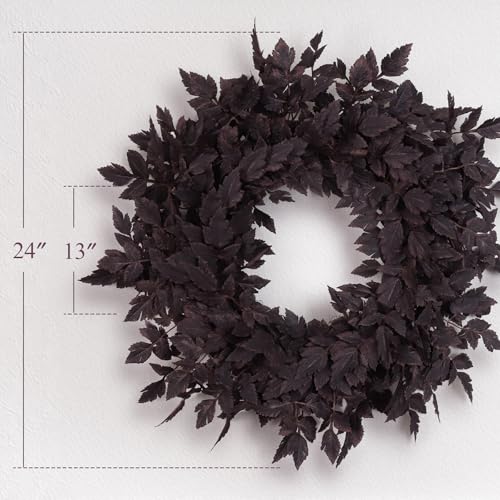 24-Inch Plum Leaf Fall Wreath for Front Door, Halloween & Autumn Decor