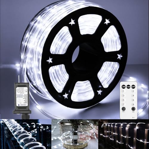 100ft LED Rope Lights, Waterproof Outdoor Fairy Lighting with Remote & Timer