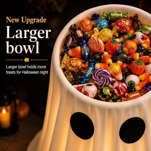 30-Inch Lighted Halloween Ghost Candy Bowl Holder with Remote Timer