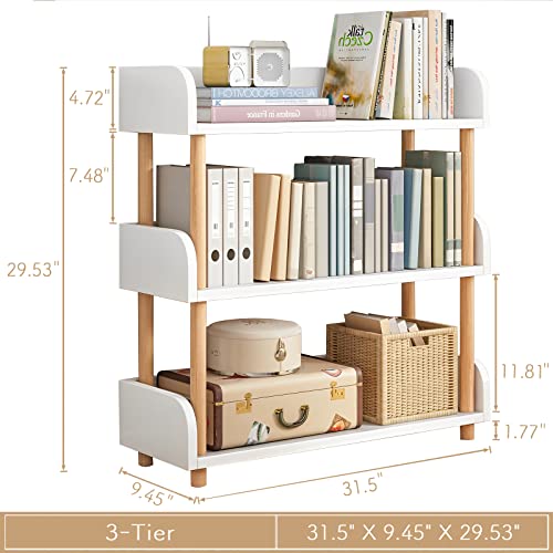 3-Tier Wooden Open Bookcase, Modern Display Shelf with Anti-Fall Edges