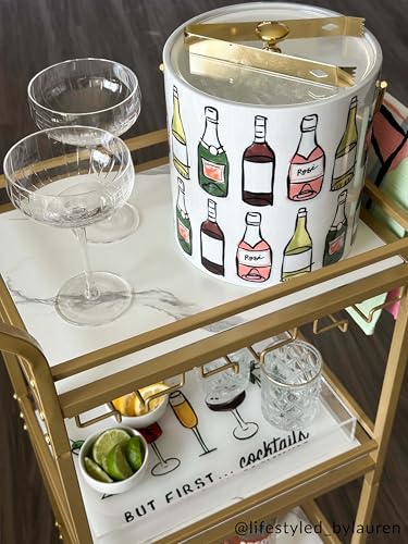 Mud Pie Vinyl Ice Bucket Set with Tongs - 8 Inch Home Bar Accessory