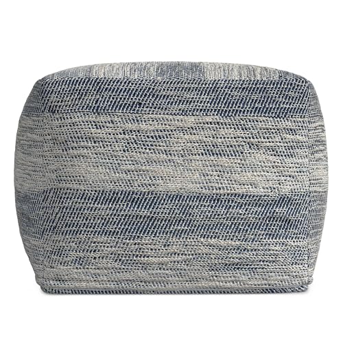 Hand-Woven Cotton Round Pouf Footstool, Textured Boho Accent Seat