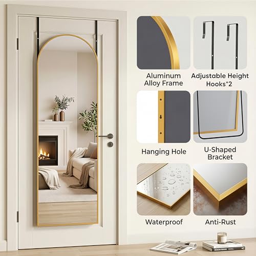 58" x 20" Arched Full Length Mirror, Over-the-Door or Wall Mounted Mirror