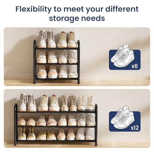 3-Tier Expandable Metal Shoe Rack, Adjustable Shoe Organizer for Closet