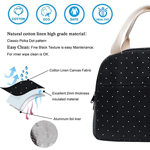 Compact Insulated Polka Dot Lunch Tote Bag - Reusable Canvas Lunch Box