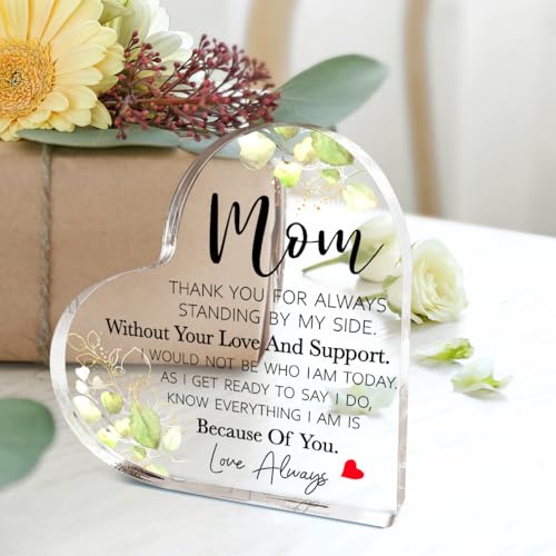 Littlefa Mom2 Thank You Gift Acrylic Heart Plaque for Mom - Mother's Day, Birthday, Christmas