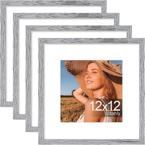 Grey 12x12 Picture Frames Set of 4 Wall Mount Display Vittanly