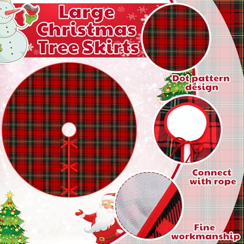 Poen 48in Red & Green Tartan Christmas Tree Skirt - with 3 Ties