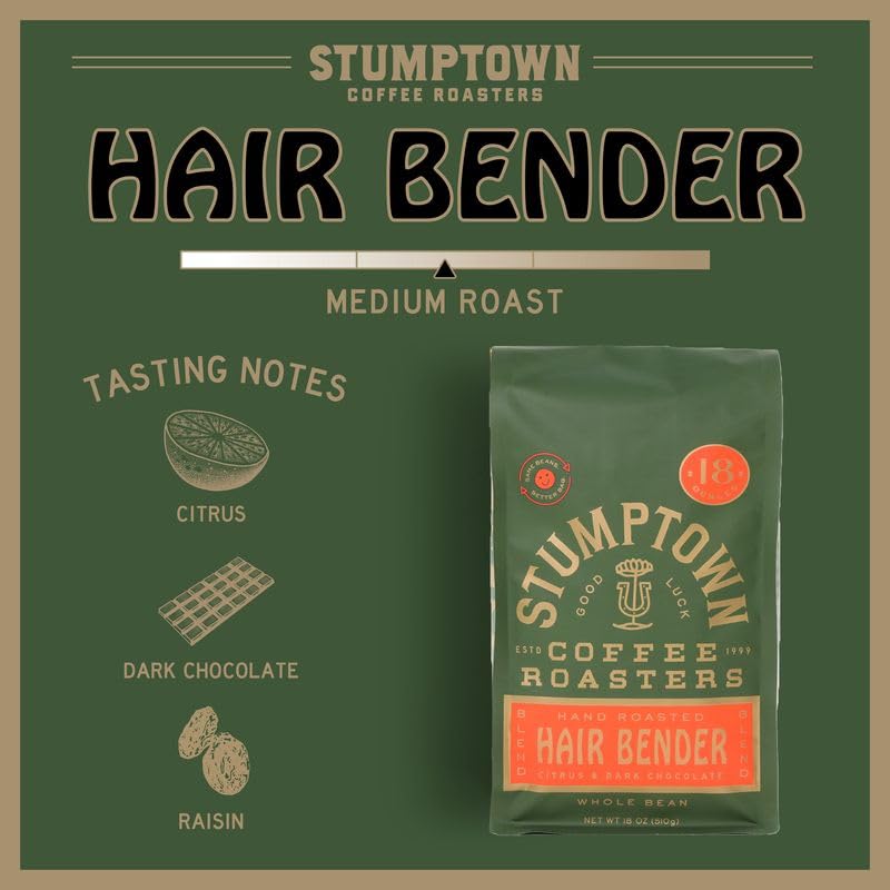 Stumptown Coffee Roasters Medium Roast Whole Bean Coffee - Hair Bender 18 Oz | 100% Arabica with Citrus & Dark Chocolate Notes