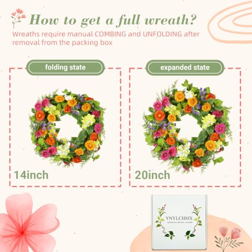 20-Inch Artificial Daisy and Tea Leaf Spring Wreath for Front Door
