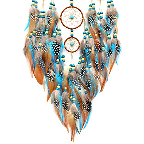 Large Boho Dream Catcher Wall Hanging with Turquoise and Feathers