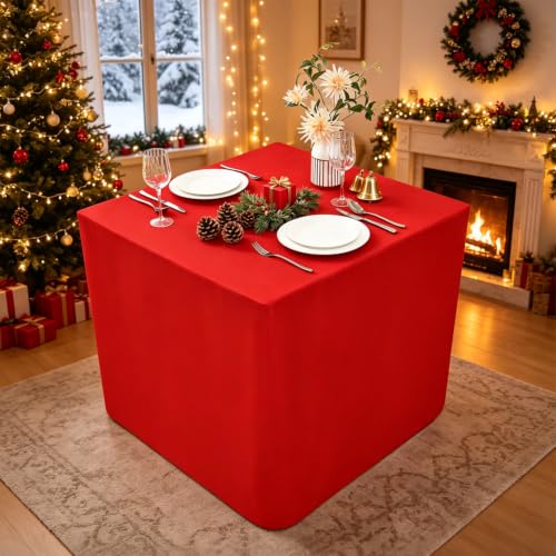 Nacuci Red 34x34 Inch Square Fitted Tablecloth for Indoor & Outdoor Events