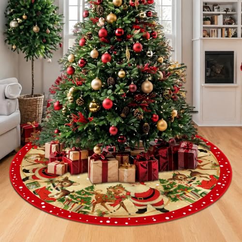 Retro Christmas Tree Skirt 36 Inch for Holiday Home Decor - FARMNALL