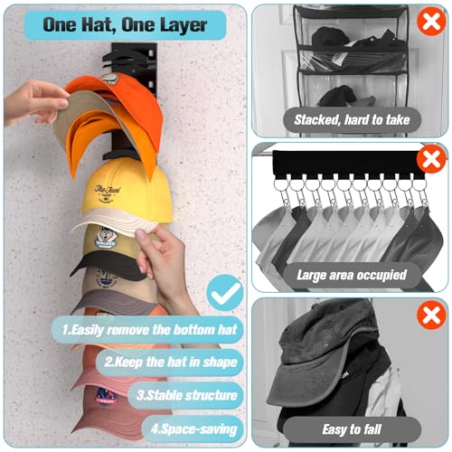 Hat Organizer for Baseball Caps 2-Pack, Wall Mount & Door Cap Rack Holder