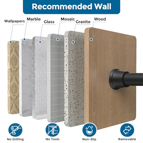 Adjustable Spring Tension Curtain Rod 24-46 Inch, No-Drill Black Steel