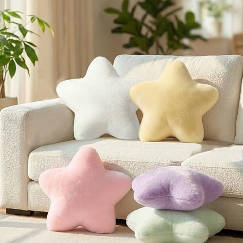 2-Piece Star Throw Pillow Set, 15-Inch Aesthetic Yellow Plush Cushions