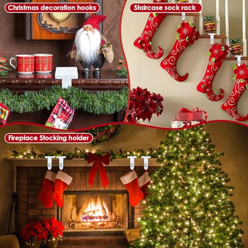 4-Pack Weighted Metal Christmas Stocking Hangers for Mantle with Dual Hooks