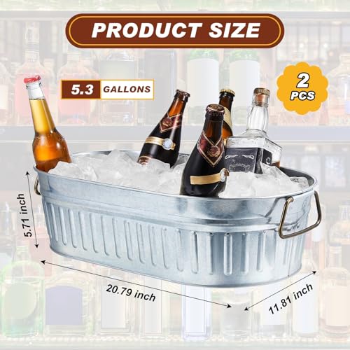 Lallisa 2-Pack Silver Galvanized Metal Drink Buckets 5.3 Gallon Ice Buckets