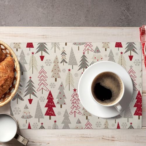 Sunshineyan Christmas Placemats Set of 4 - 18 x 12 Inches Geometric Colorful Christmas Tree Table Mats, Heat & Slip Resistant Holiday Decor (Christmas2 / 12" x 18")