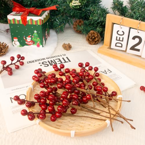 50 Pcs Christmas Red Berry Stems for Holiday Decor 6.5" Artificial Ornaments