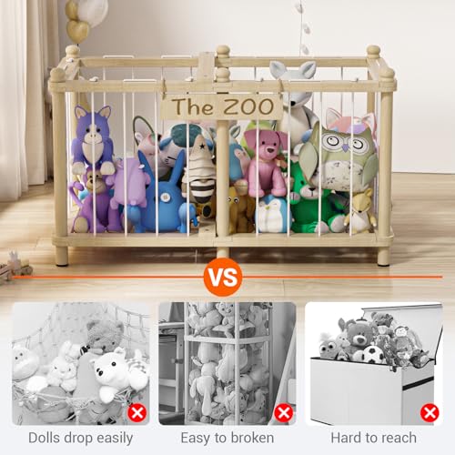 Wooden Stuffed Animal Storage Zoo - Large Capacity Toy Organizer for Kids