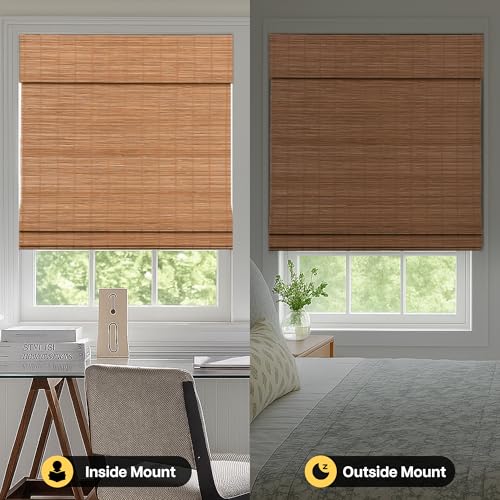 Cordless Blackout Bamboo Roman Shades 34x64 - Room Darkening Blinds