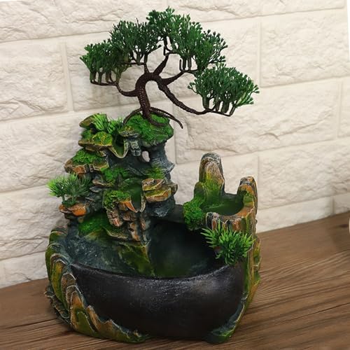11-Inch Indoor Rockery Waterfall Fountain with Planter and Fish Bowl