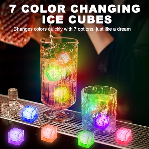 Komokeru 40 Pcs Light Up LED Ice Cubes - Multi-Color Changing, Water-Activated