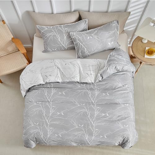 Reversible Botanical Branch Duvet Cover Set - King Size 3-Piece Bedding