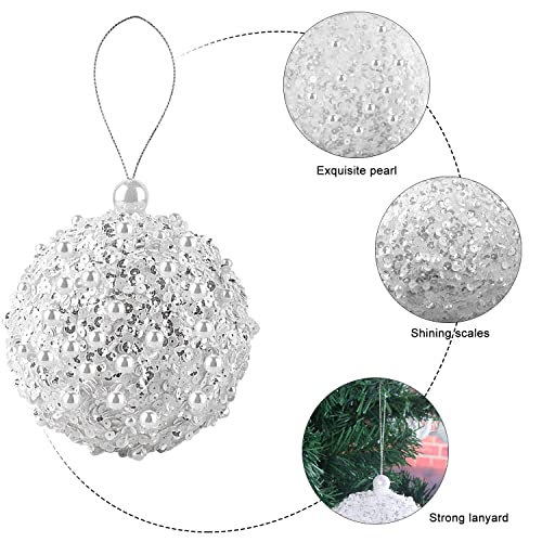 4.25-Inch Shatterproof White Christmas Ball Ornaments - 4-Piece Set