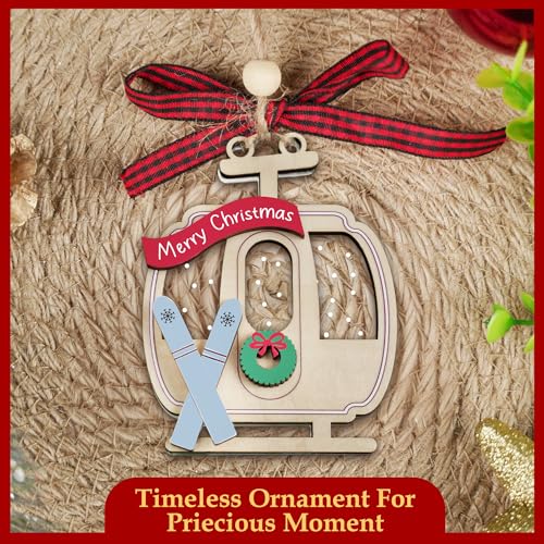 TOKAYEN Ski Gondola Ornament - 2-Layer Winter Xmas Tree Decoration